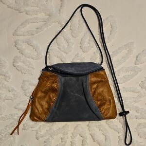 Blue and Brown Crossbody Bag with Slouchy Design